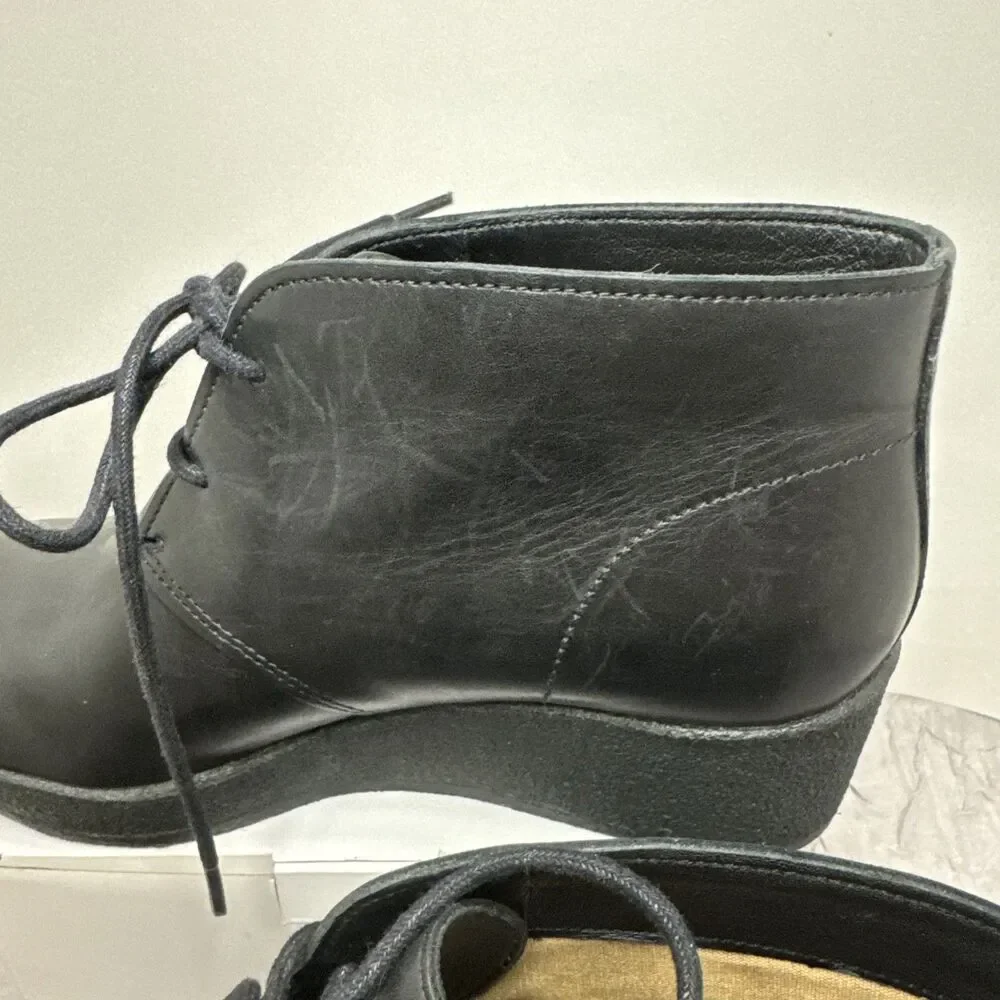 Clarks Women’s Athie Terra Black Lace Up Wedge Heel Platform‎ Boots Size 8.5